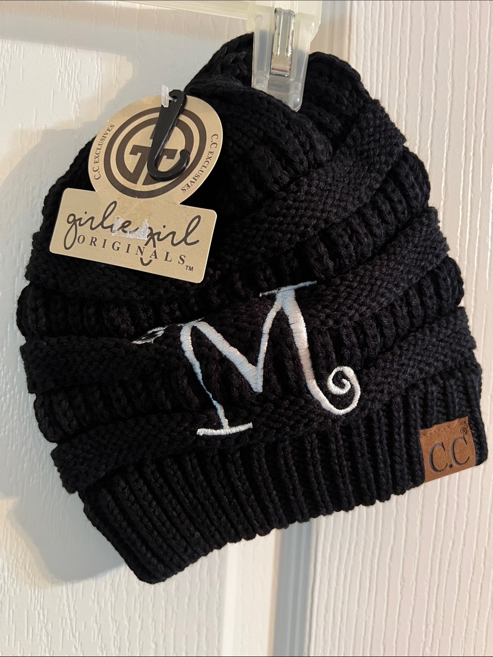 girl e girl Originals Black Knit Beanie with Embroidered 'M'